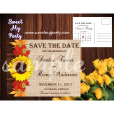 Sunflower Wedding Save the Date, Fall leaves Wedding Save the date,(001w)